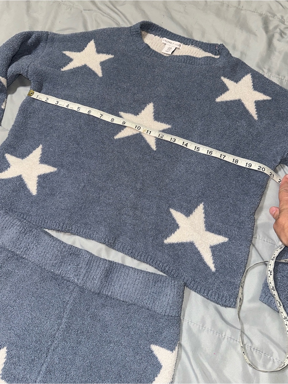 Sincerely Jules Two Piece Matching Fuzzy Knit Lounge Set Blue Stars Sz M Cozy - Picture 5 of 8